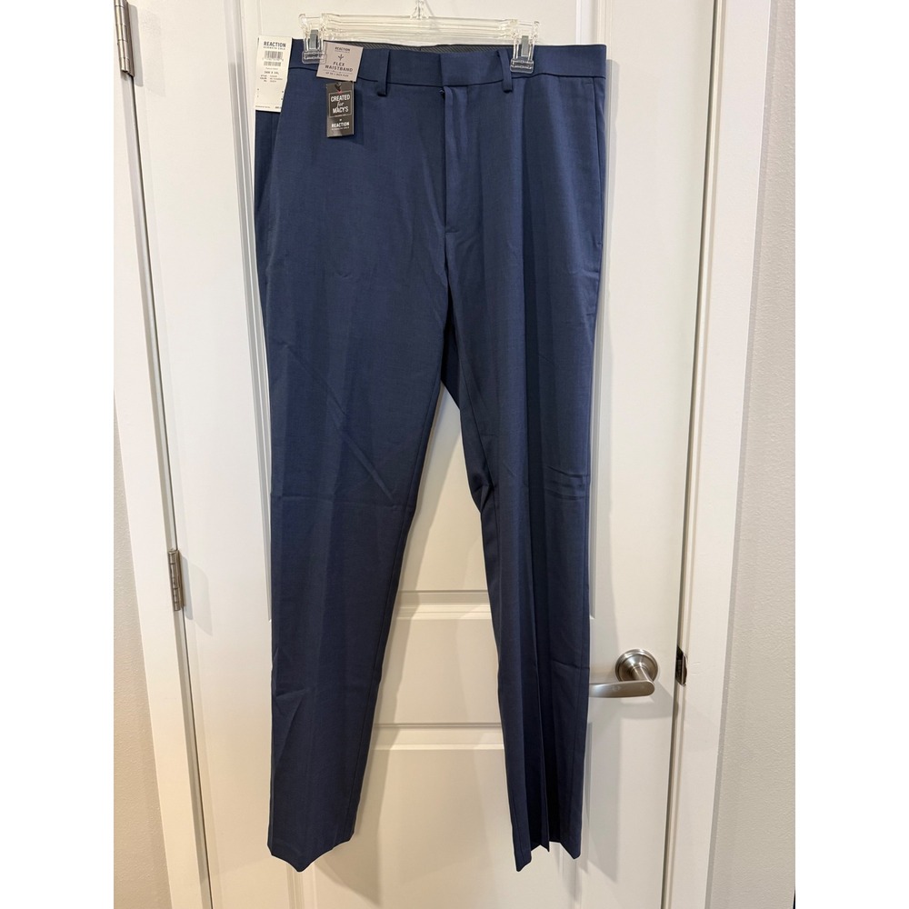 Kenneth Cole Reaction Mens Stretch Slim Fit Pants Blue Chambray 34x34 NWT